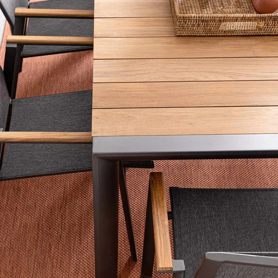 Garden Table 180x90 cm with Aluminum Base and Teak Top - Mean Viadurini