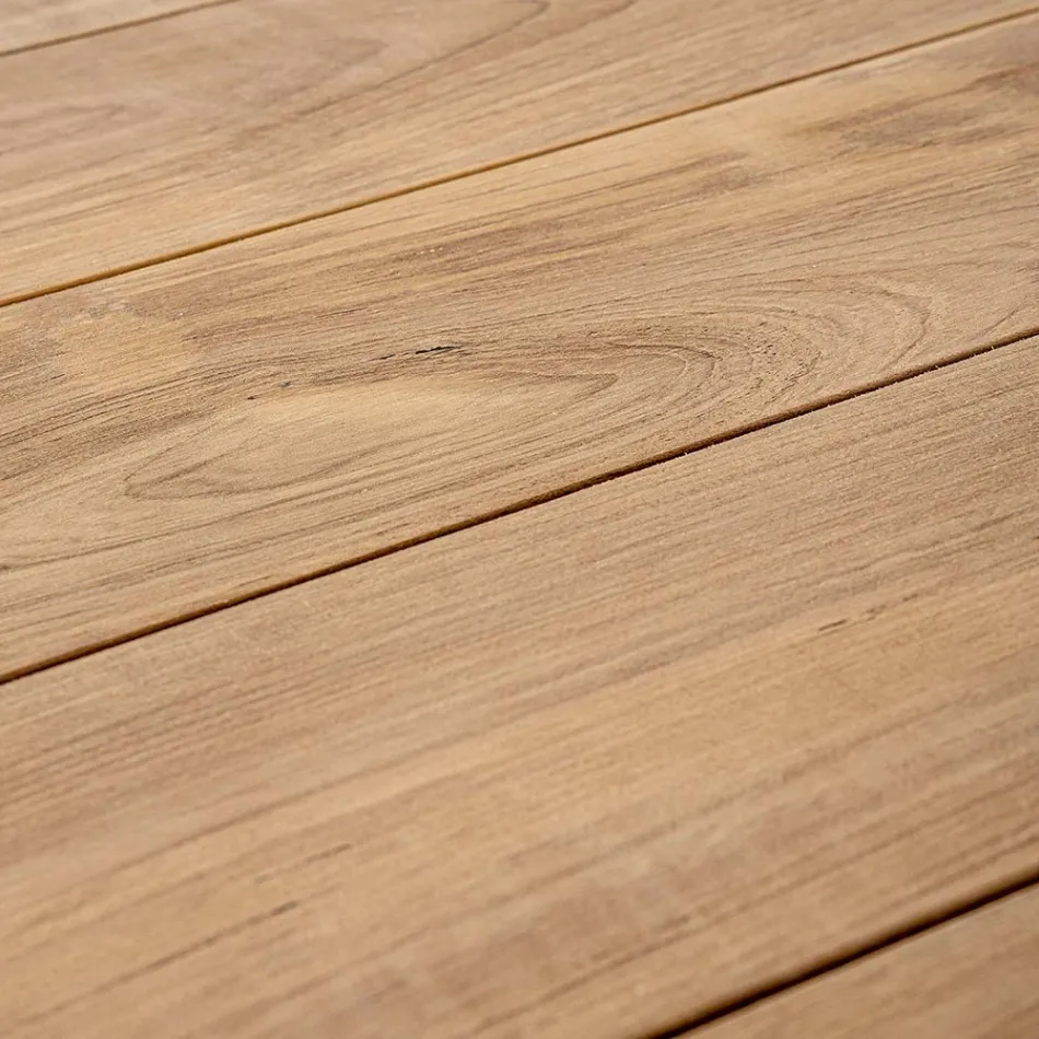 Garden Table 180x90 cm with Aluminum Base and Teak Top - Mean Viadurini