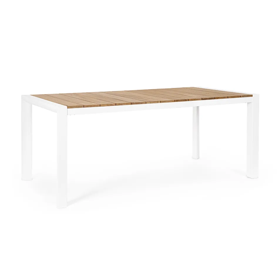 Garden Table 180x90 cm with Aluminum Base and Teak Top - Mean Viadurini