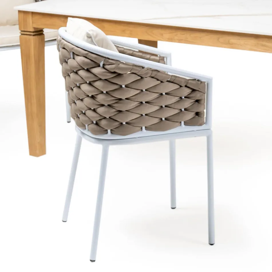 Garden Table with 4 Chairs in Aluminum and Weaving - Artes Viadurini