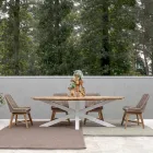 Garden Table with Teak Top and Aluminum Base, Homemotion - Leotto Viadurini