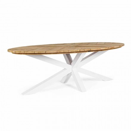 Garden Table with Teak Top and Aluminum Base, Homemotion - Leotto Viadurini