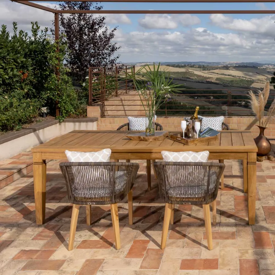 Garden Table with Brushed Natural Teak Structure - Artes Viadurini