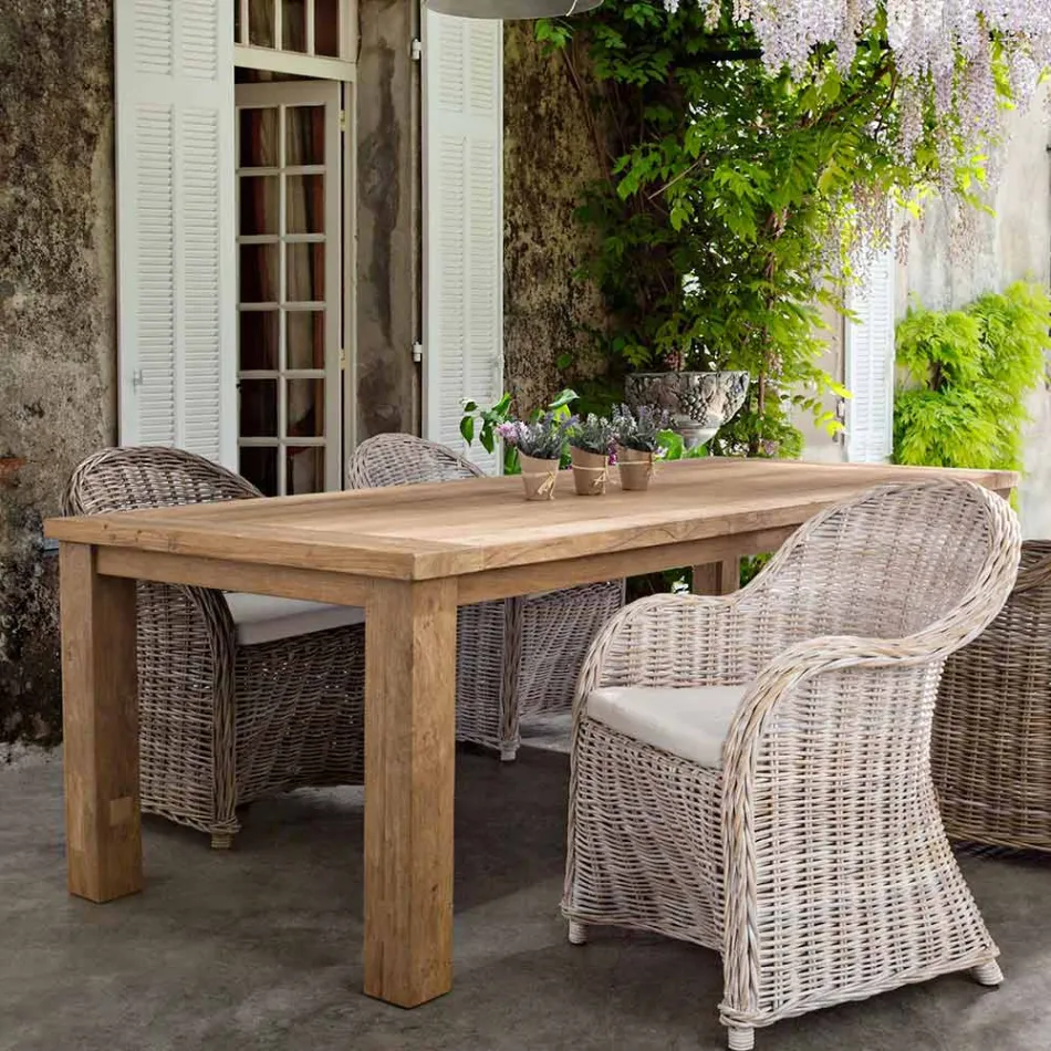 Garden Table in Design Teak Wood, 8 Homemotion Seats - Hunter Viadurini