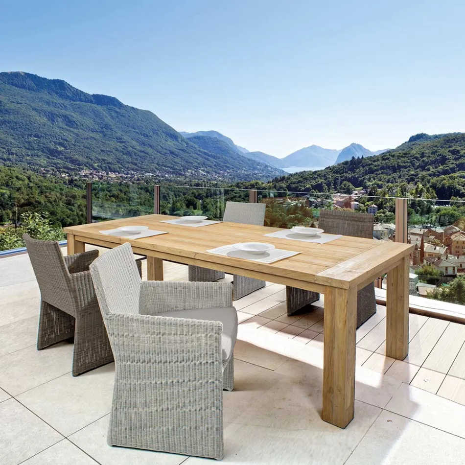 Garden Table in Design Teak Wood, 8 Homemotion Seats - Hunter Viadurini