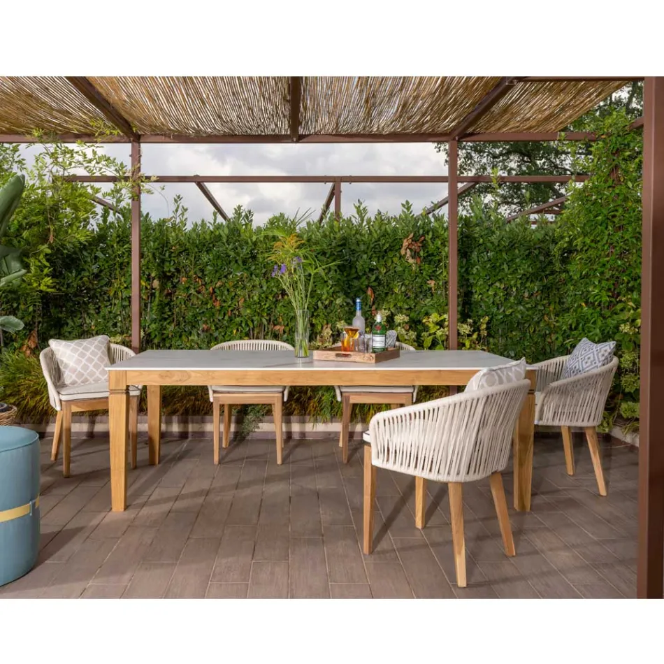 Garden Table in Natural Teak and Ceramic Top - Artes Viadurini