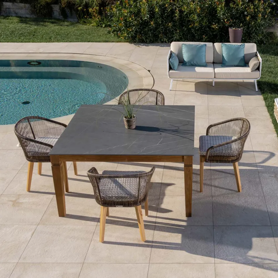 Garden Table in Natural Teak and Ceramic Top - Artes Viadurini