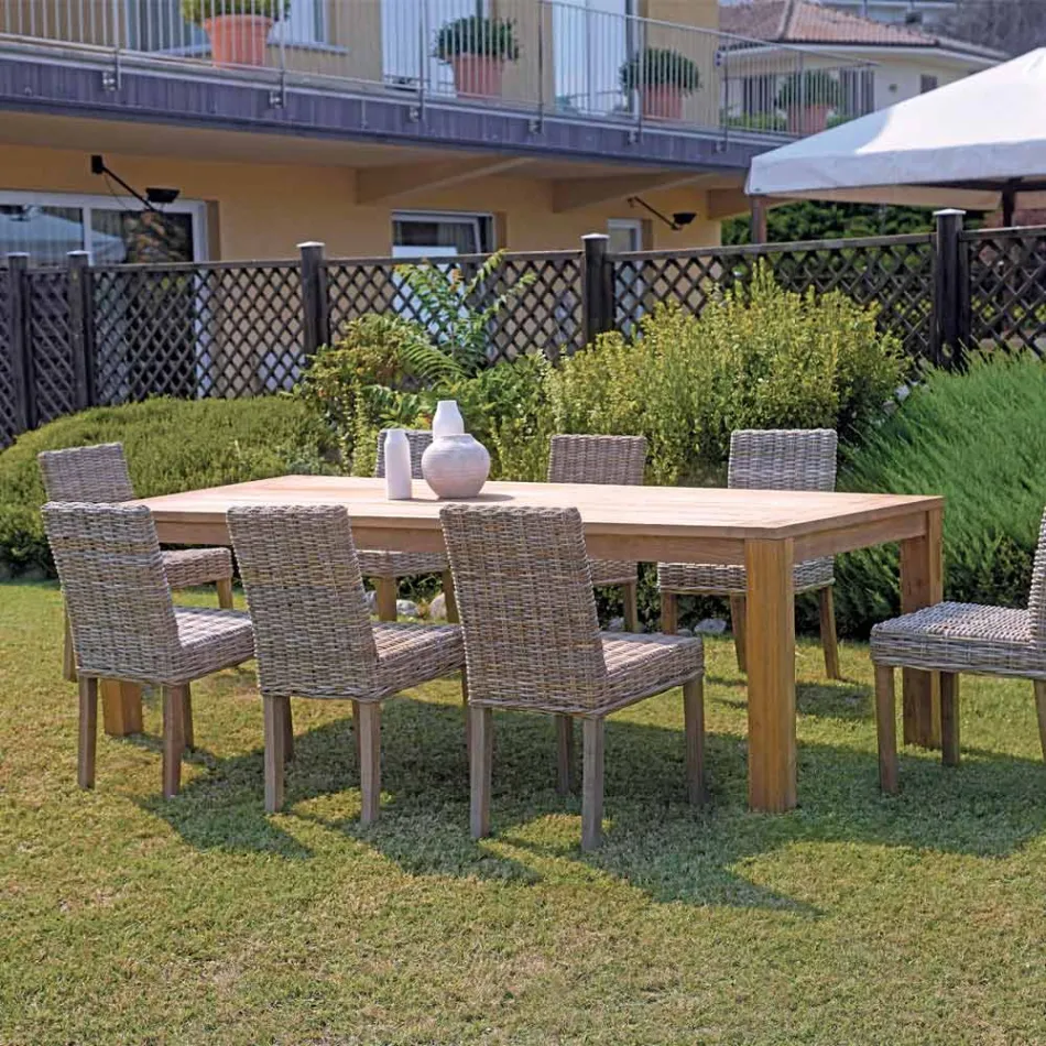 Rectangular Garden Table Made of Recycled Teak - Elianto  Viadurini