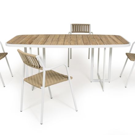 Semi-oval Garden Table in Aluminum and Teak - Eugene Viadurini