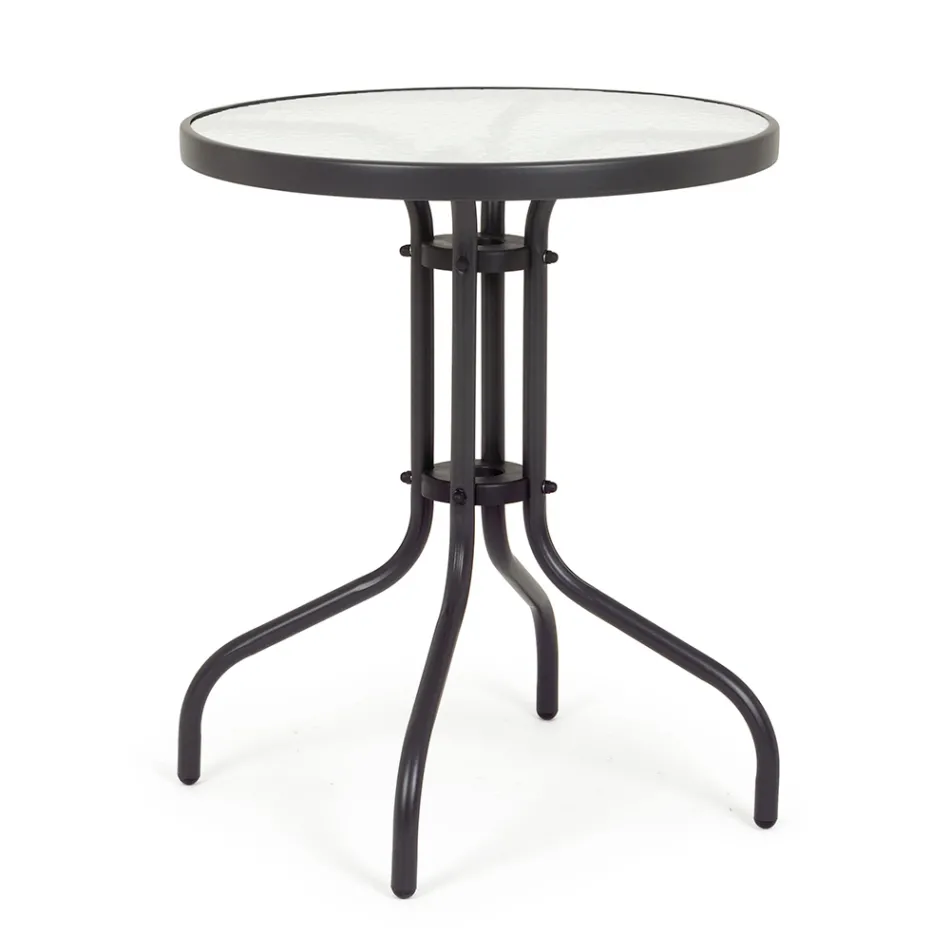 Round Steel Garden Table with Design Glass Top - Purizia Viadurini