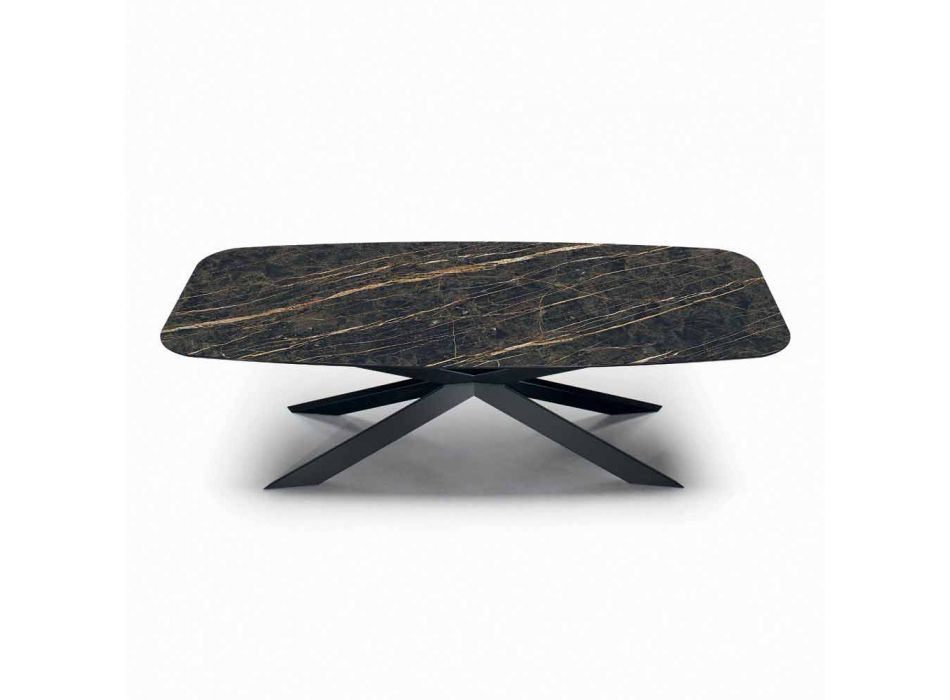 Barrel-shaped Dining Table in Hypermarble and Steel Made in Italy, Luxury - Grotta Viadurini