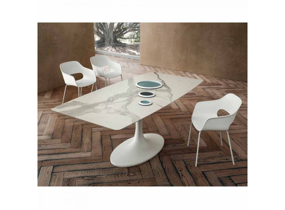 Barrel Dining Table in Laminam and Synthetic Marble Made in Italy - Brontolo Viadurini