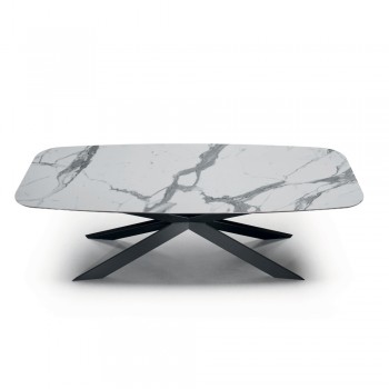 Barrel-shaped Dining Table in Marble Effect Laminate Made in Italy - Grotta