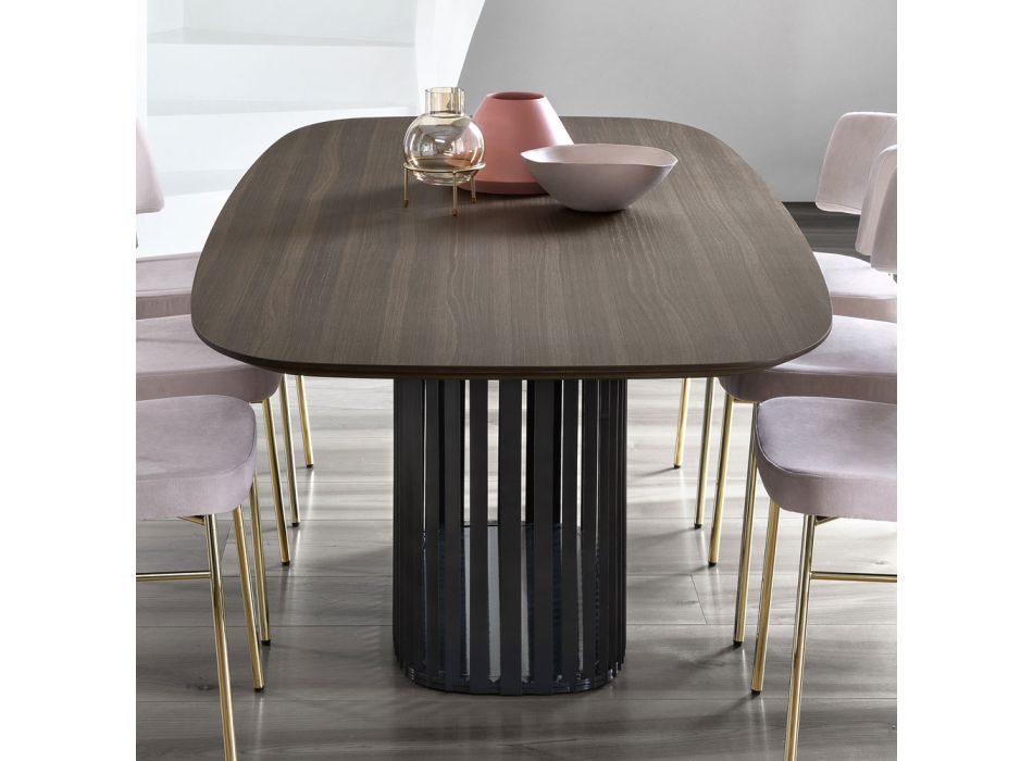 Barrel Dining Table in Wood and Black Metal Made in Italy - Alfero