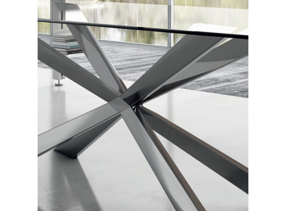 Barrel Dining Table in Glass and Steel Made in Italy - Grotta