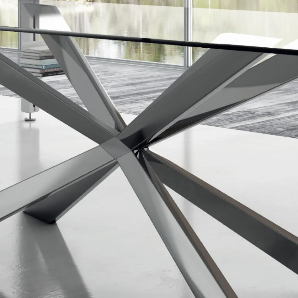 Barrel-shaped Dining Table in Glass and Steel Made in Italy - Cave Viadurini