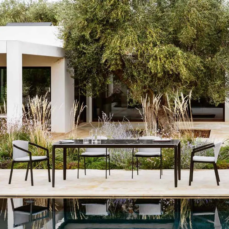 Extendable Outdoor Dining Table 318 cm in Aluminum and Stoneware - Filomena Viadurini