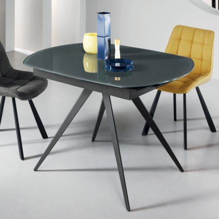 Extendable Dining Table to 180 cm in Glass and Painted Metal - Beatriz Viadurini