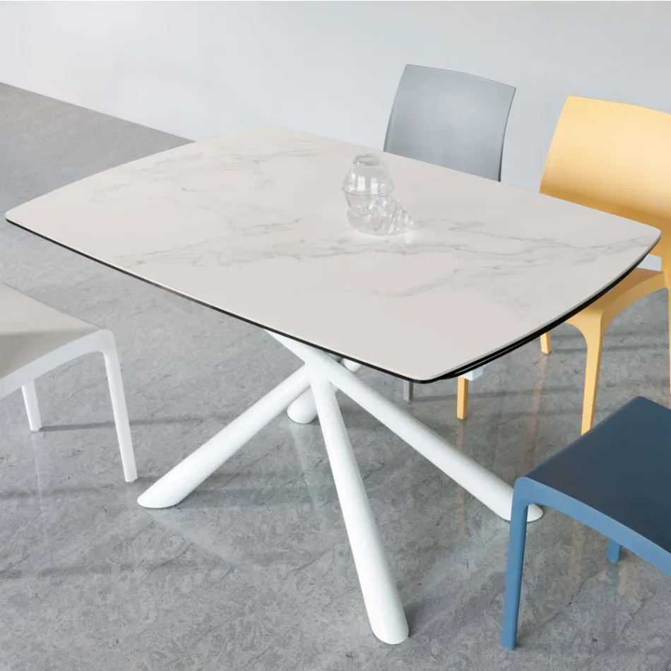 Extendable Dining Table (200/230 cm) in Glass Ceramic and Metal - Naisha Viadurini