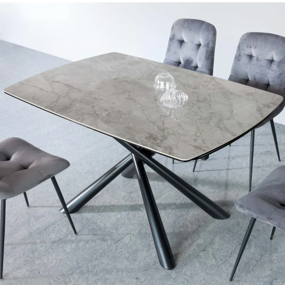 Extendable Dining Table (200/230 cm) in Glass Ceramic and Metal - Naisha Viadurini