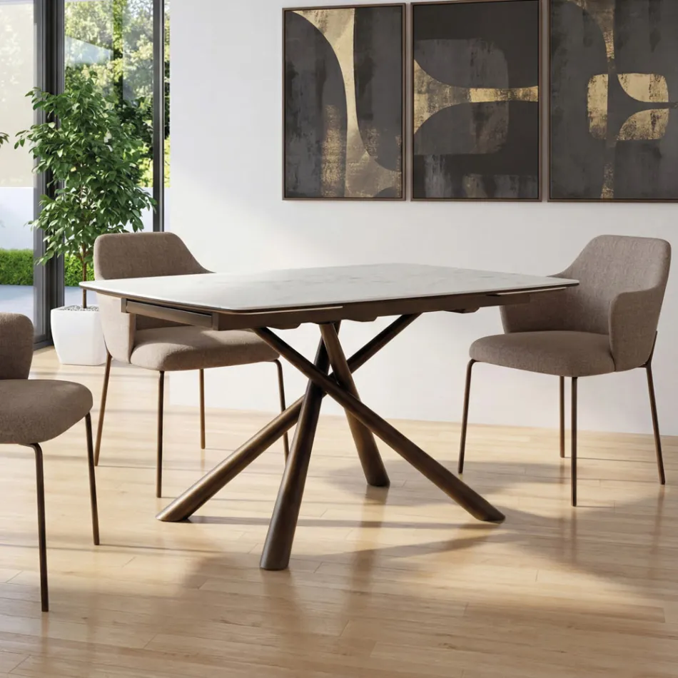 Extendable Dining Table (200/230 cm) in Glass Ceramic and Metal - Naisha Viadurini