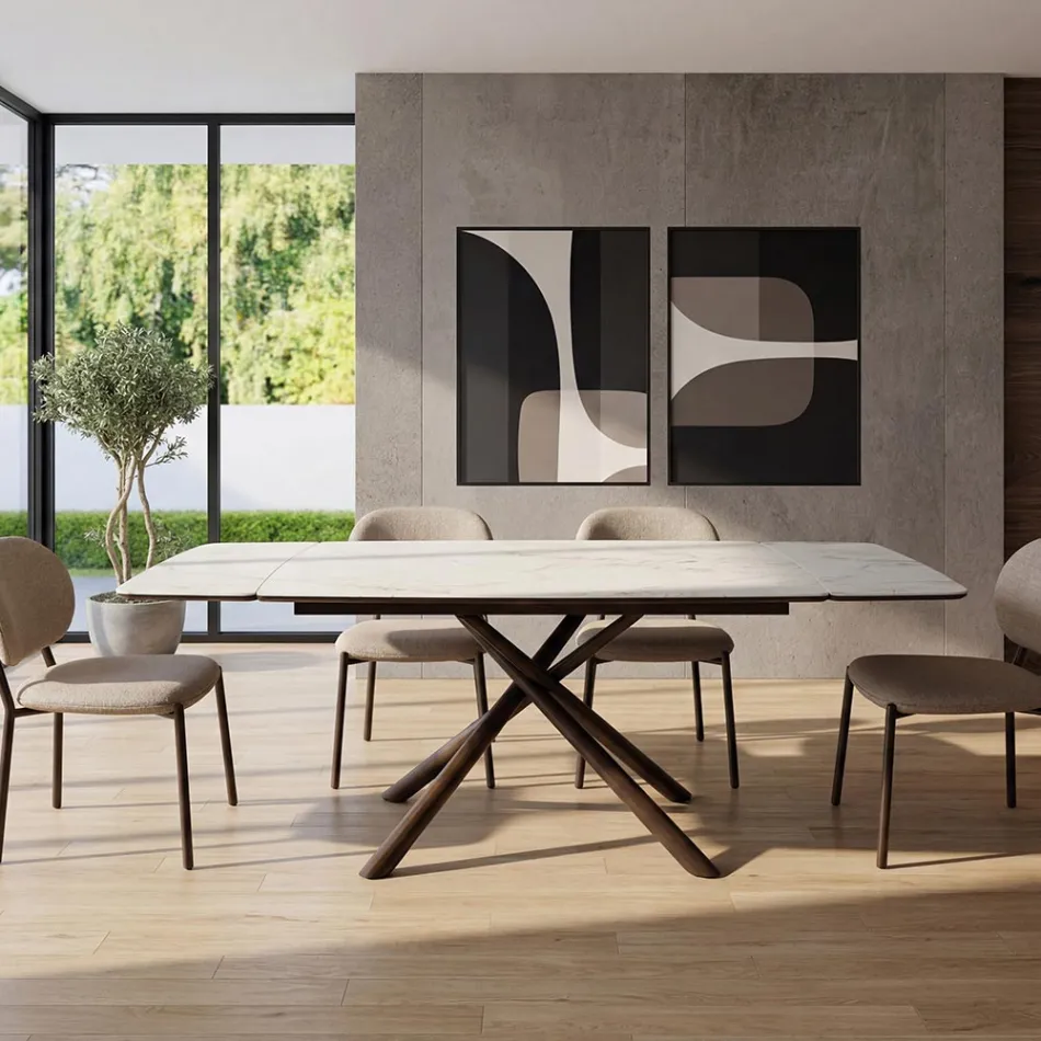 Extendable Dining Table (200/230 cm) in Glass Ceramic and Metal - Naisha Viadurini