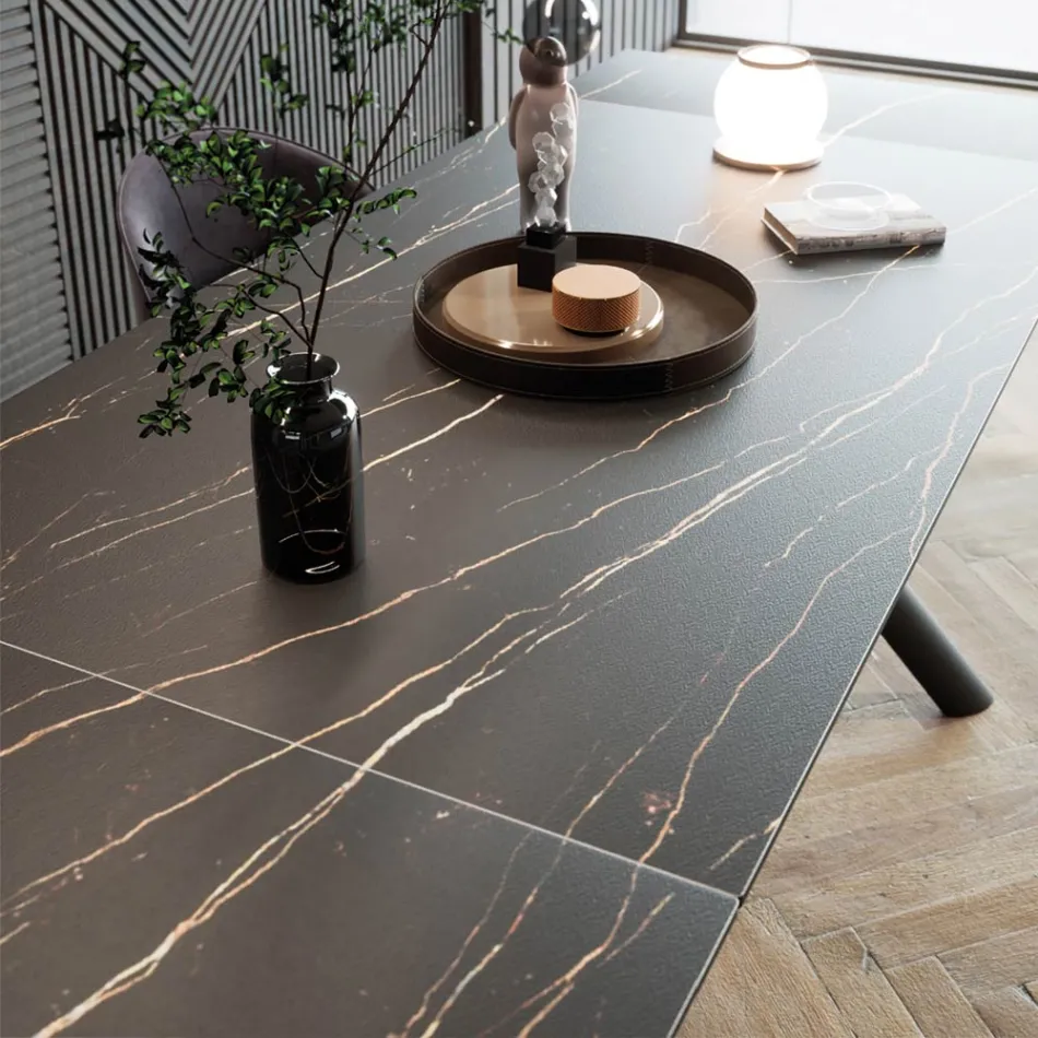 Extendable Dining Table (200/230 cm) in Glass Ceramic and Metal - Naisha Viadurini