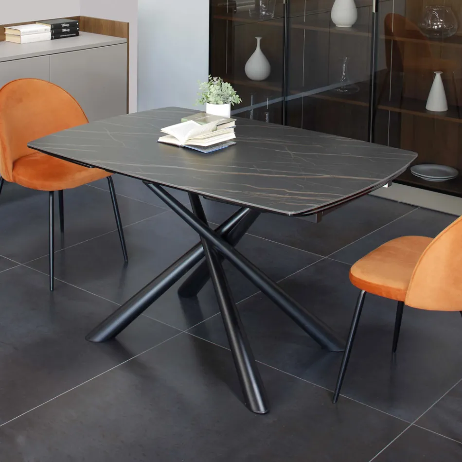 Extendable Dining Table (200/230 cm) in Glass Ceramic and Metal - Naisha Viadurini