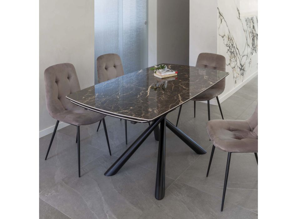 Extendable Dining Table to 230 cm in Glass Ceramic and Metal - Kinari Viadurini