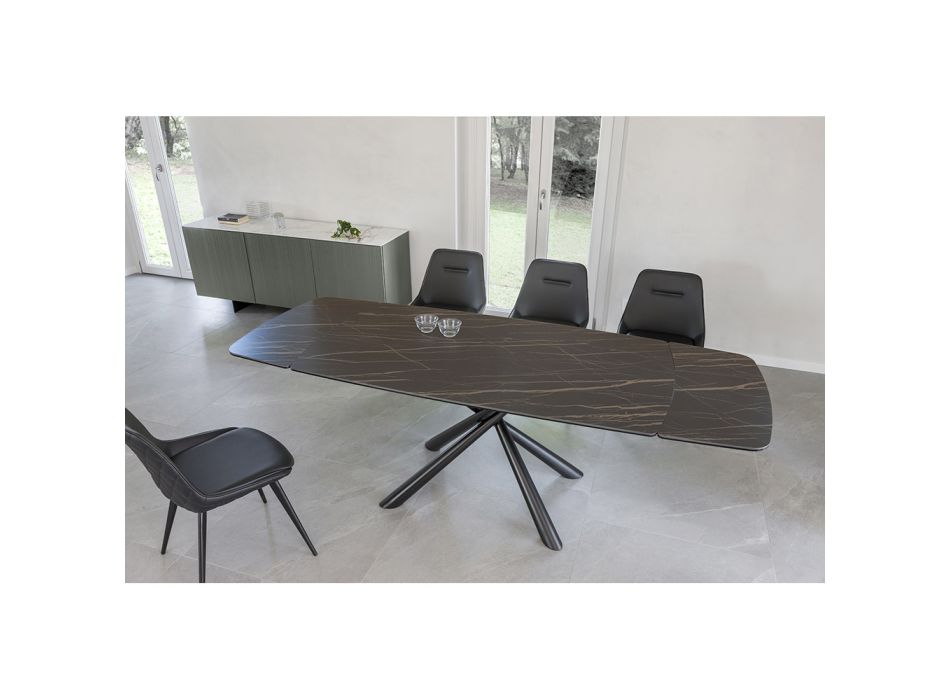 Extendable Dining Table to 230 cm in Glass Ceramic and Metal - Kinari Viadurini