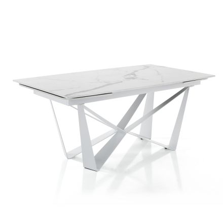Dining Table Extendable to 240 cm in Marble Effect Ceramic - Poseidone Viadurini