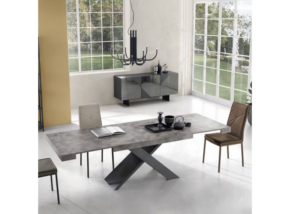 Dining Table Extendable to 260 cm Cement Effect Made in Italy - Odelmo Viadurini