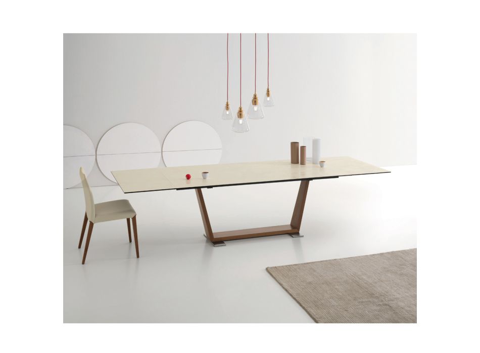 Extendable Dining Table to 3 m in Ceramic and Wooden Legs - Cesteo Viadurini