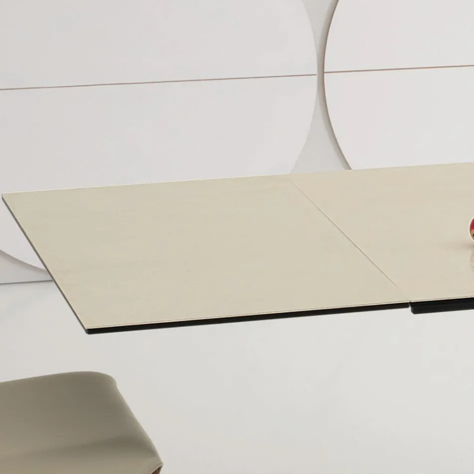 Extendable Dining Table to 3 m in Ceramic and Wooden Legs - Cesteo Viadurini