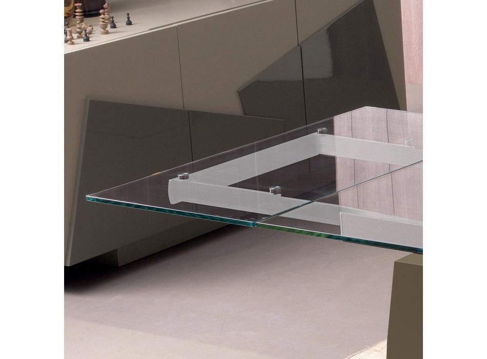 Dining Table Extendable to 300 cm in Wood and Glass Top - Bedrio Viadurini
