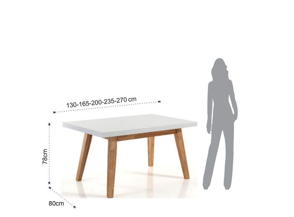 Extendable Dining Table Up to 235 cm in White Lacquered Mdf - Fedora Viadurini