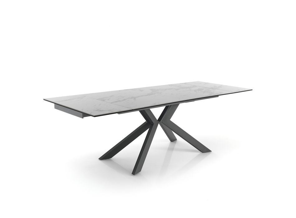 Extendable Dining Table Up to 240 cm in Ceramic and Metal - Ugo Viadurini