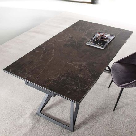 Extendable Dining Table Up to 240 cm in Ceramic Glass and Steel - Bortolo Viadurini