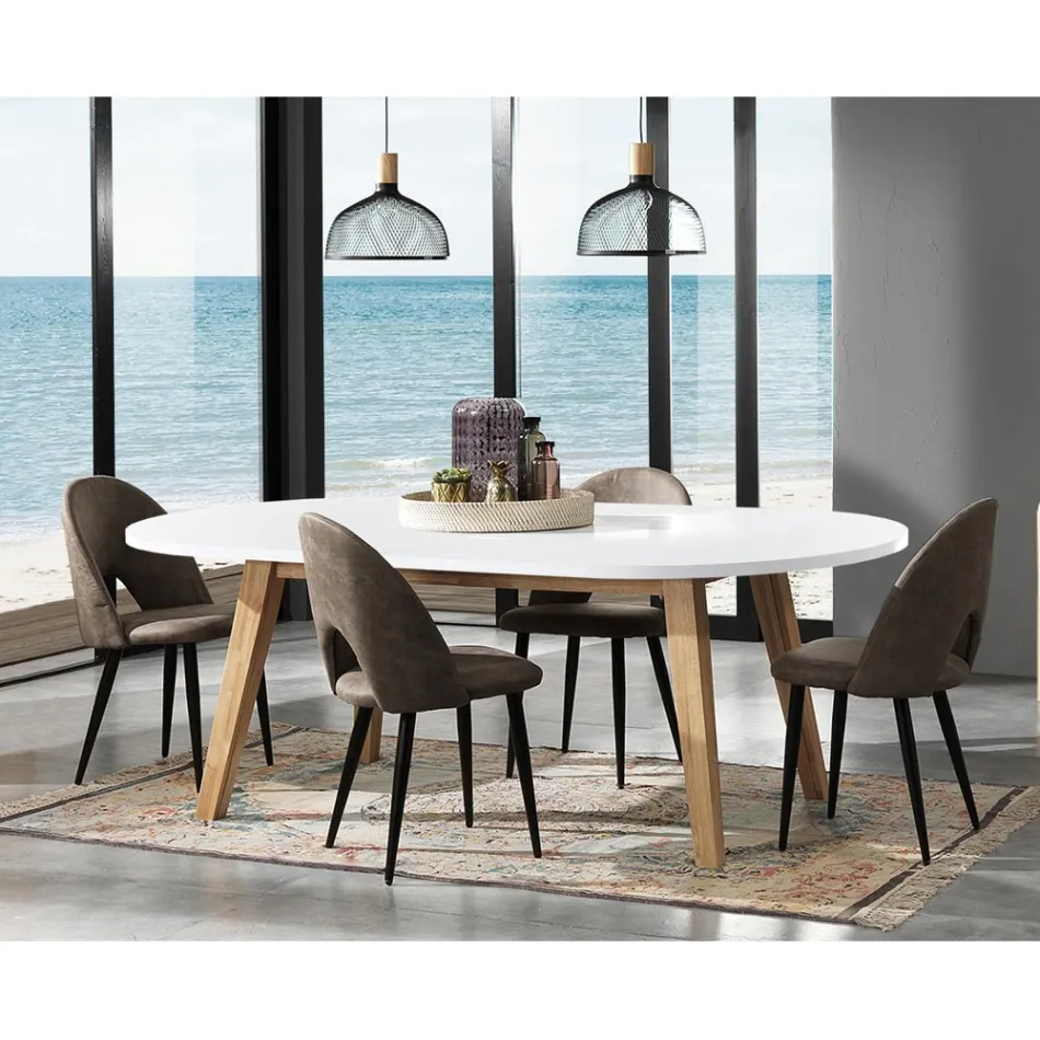 Extendable Dining Table Up to 270 cm in Mdf and Solid Wood - Fedora Viadurini