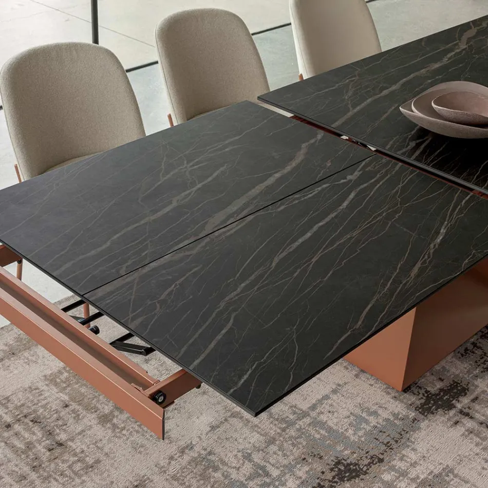 Extendable Dining Table up to 280 or 298 cm Ceramic Metal - Revia Viadurini