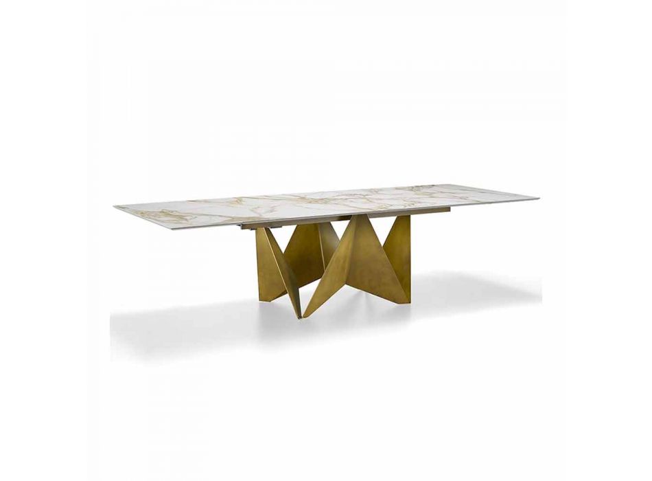 Extendable Dining Table Up to 294 cm in Made in Italy Marble Stoneware - Macro Viadurini