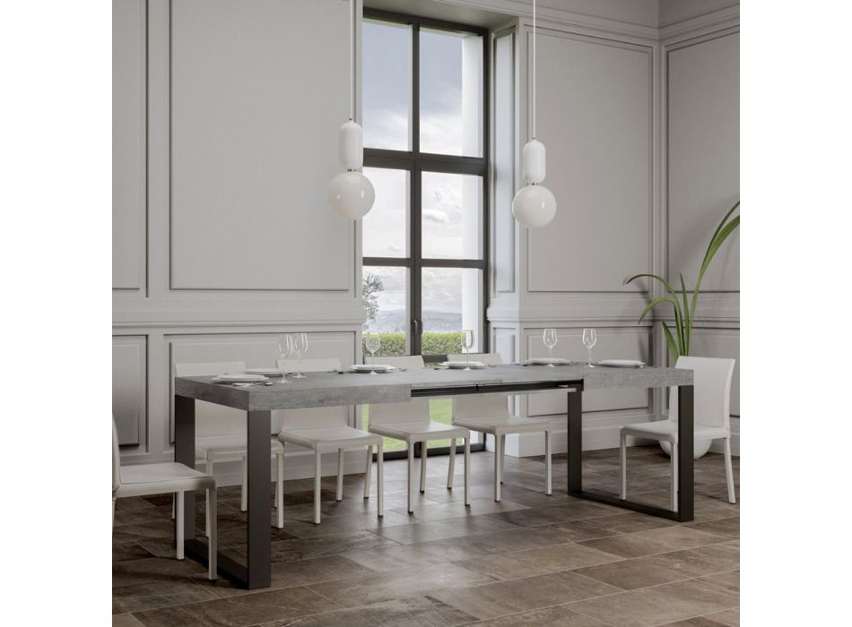 Extendable Dining Table in Melamine Wood and Iron Made in Italy - Badesi Viadurini