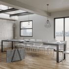 Extendable Dining Table in Melamine Wood and Iron Made in Italy - Badesi Viadurini