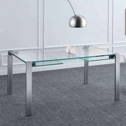 Extendable Dining Table in Extralight Glass and Metal Made in Italy - Sopot Viadurini