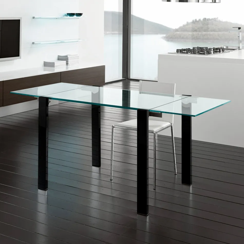 Extendable Dining Table in Extra-Clear Glass and Metal Made in Italy – Sopot  Viadurini