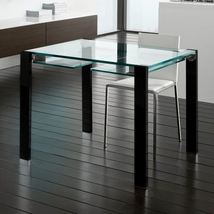 Extendable Dining Table in Extra-Clear Glass and Metal Made in Italy – Sopot  Viadurini