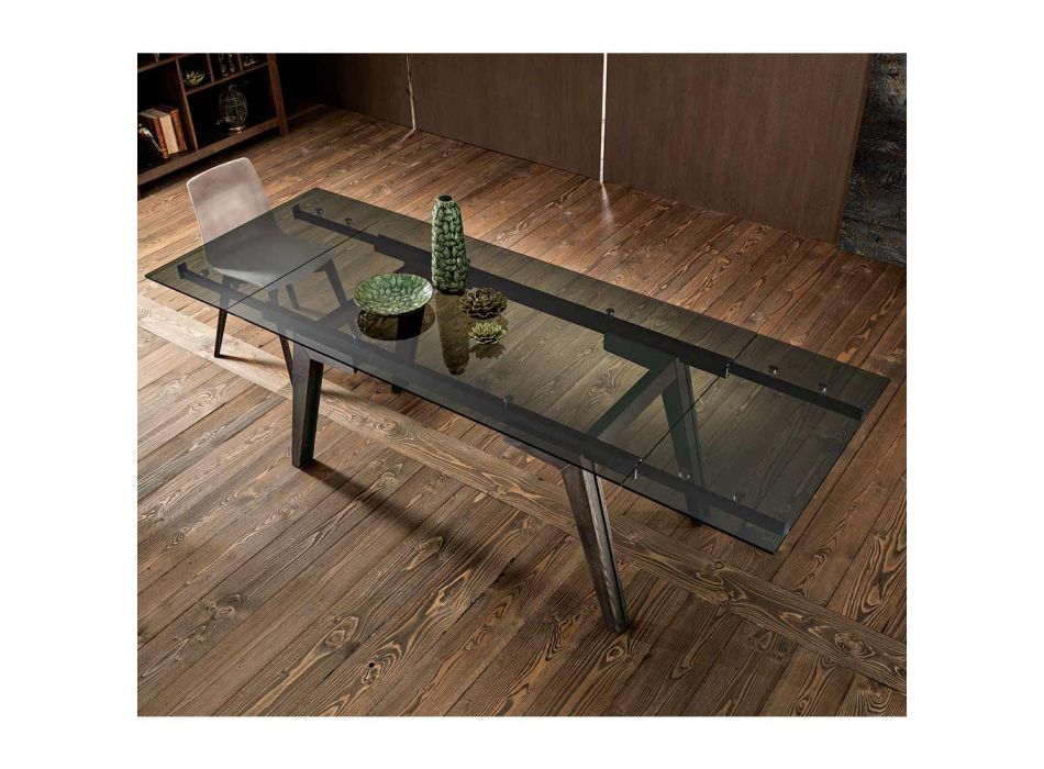 Extendable dining table in fumè glass made in Italy, Dimitri Viadurini