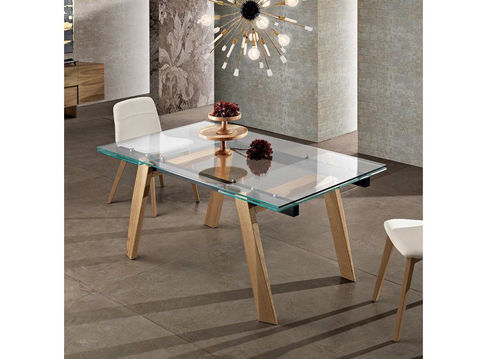Modern extendable dining table in glass made in Italy, Azad Viadurini