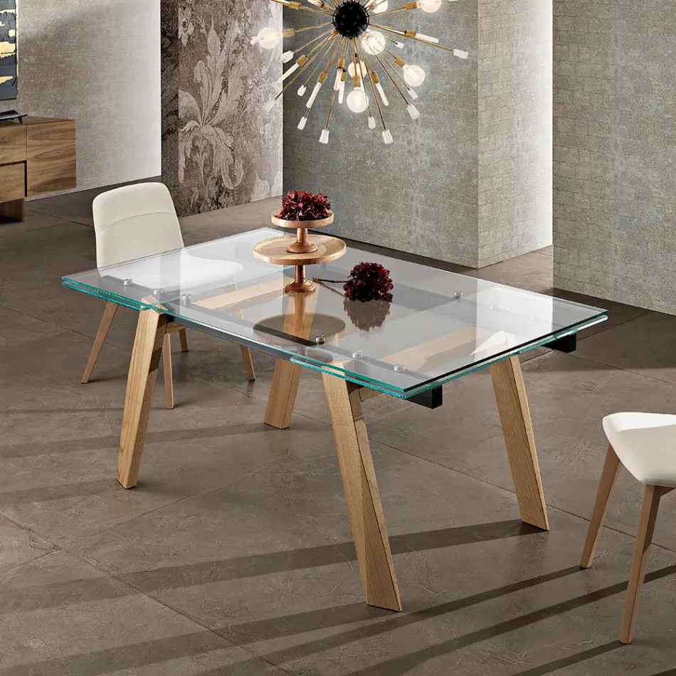 Modern extendable dining table in glass made in Italy, Azad Viadurini
