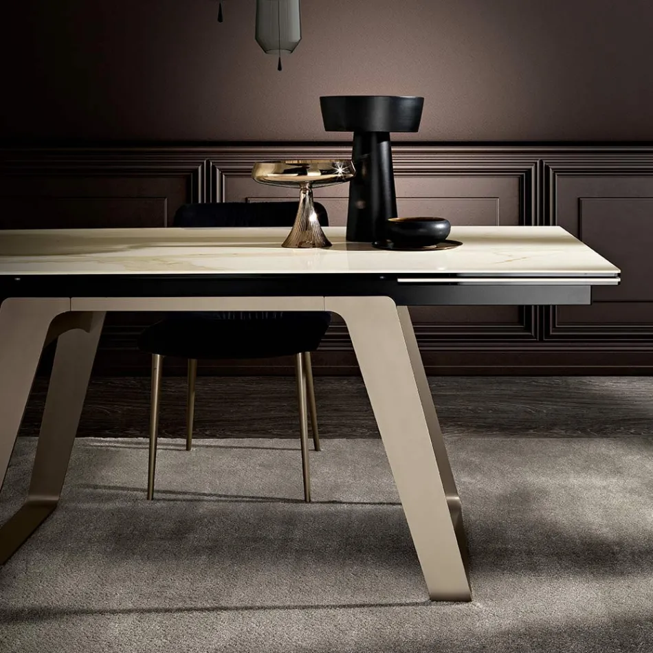 Extendable Dining Table in Glass Ceramic and Metal Made in Italy - Ania Viadurini
